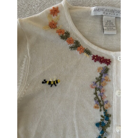American Knitworks Petites Embroidered Cardigan Sweater Size pp - Picture 3 of 10